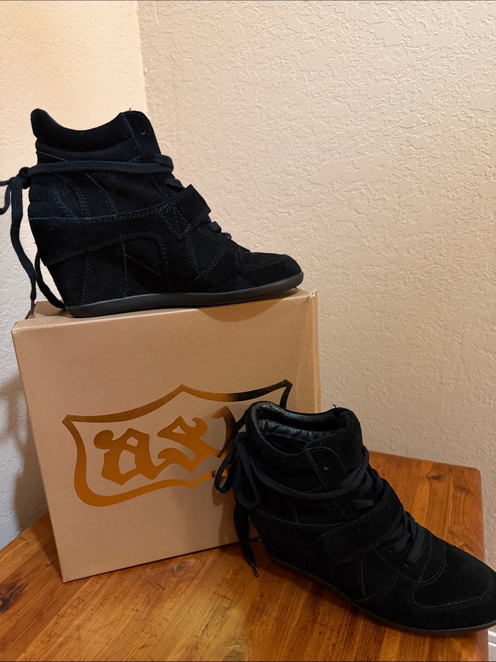Ash Black Suede Wedge High-Top Sneakers As-Bowie 2010 circa